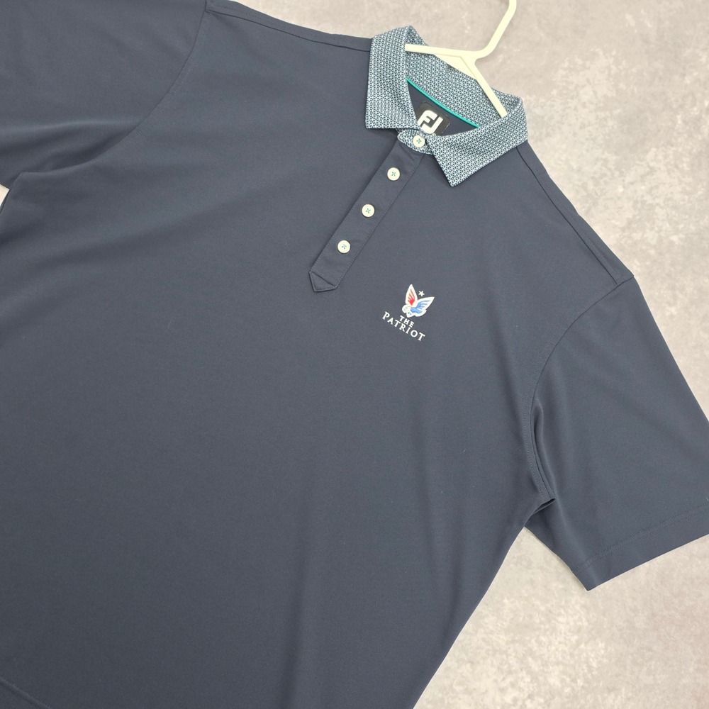 FootJoy Mens XL Golf‎ Polo Shirt The Patriot Navy Short Sleeve Geometric Collar